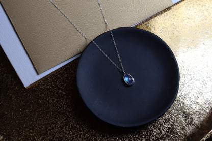 handmade silver necklace with blue rose cut moonstone