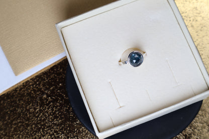 Textured silver ring with a rose cut kyanite.