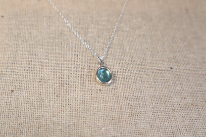 handmade silver necklace with blue apatite rose cut gemstone