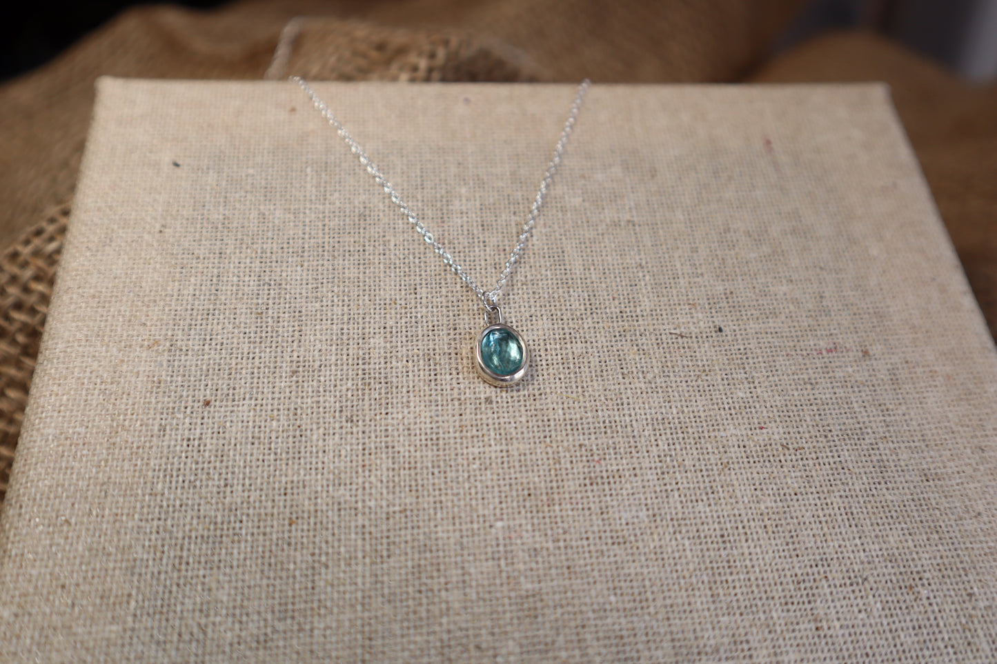 silver necklace with rose cut apatite gemstone