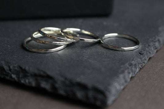 handmade sterling silver stacking rings with textured bands