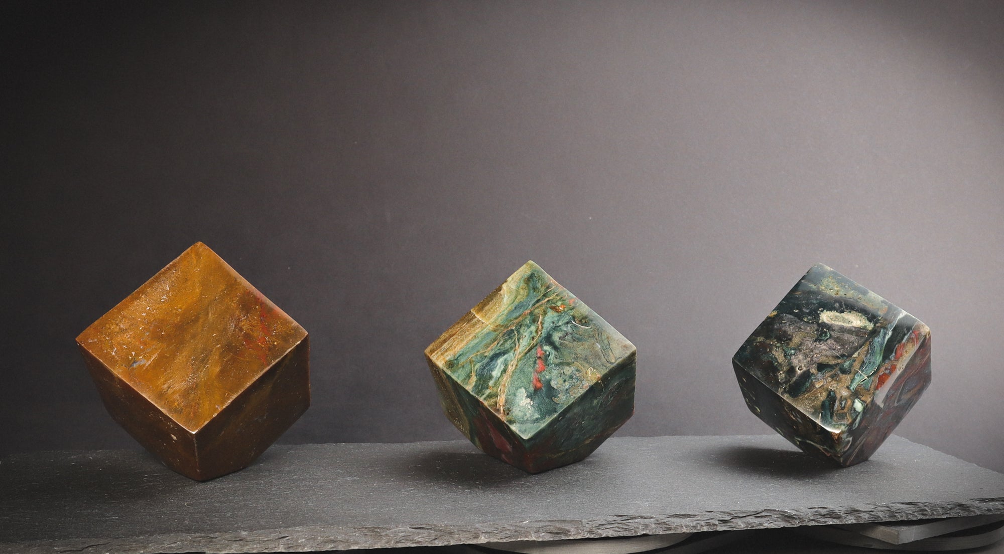 Ocean jasper tilted cubes.