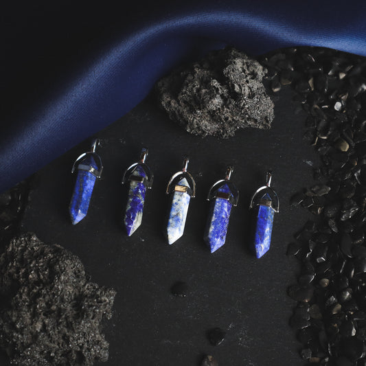 Polished lapis lazuli pendants.