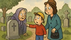 Vic: Deček in mama na pokopališču...