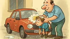 Vic: Oče s sinom umiva Škodo